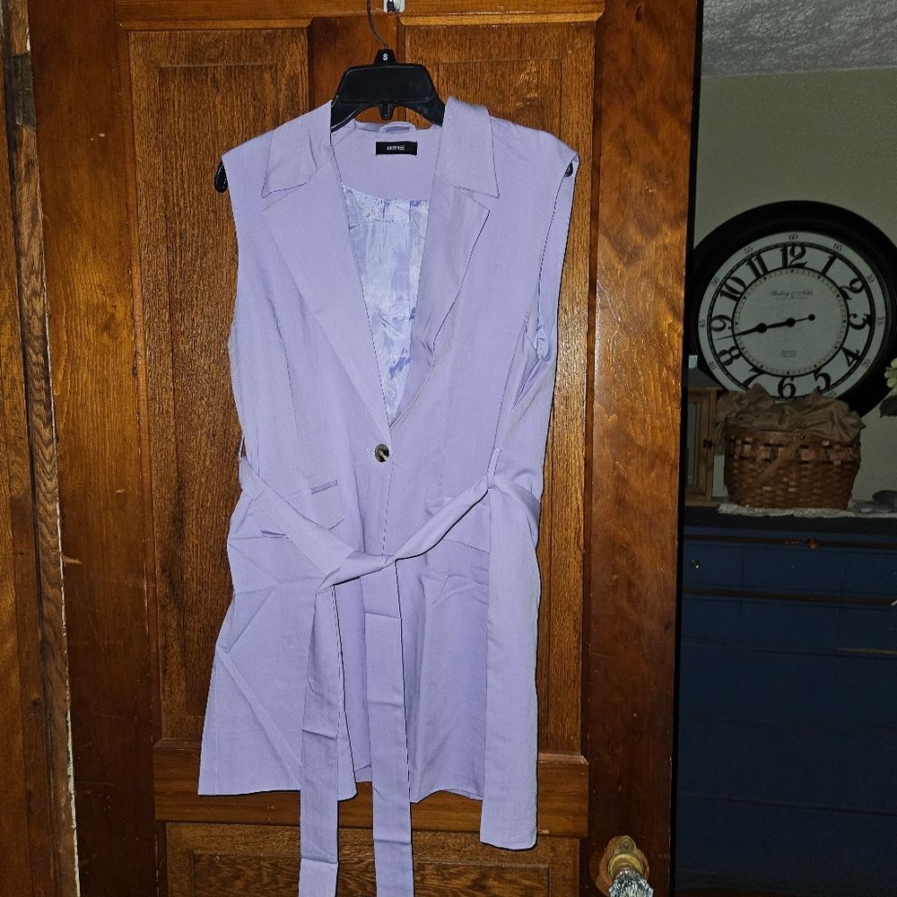 Artfree Womens Size XL Purple‎ No Sleeve Tie Vest Blazer with pockets NWT